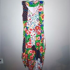 HIGH Every Day Couture Tech Vibrant Asymmetrical Patchwork Print Dress Size 10